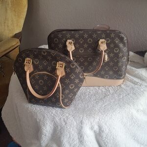 Chic Brown Satchel Set with Gold Accents